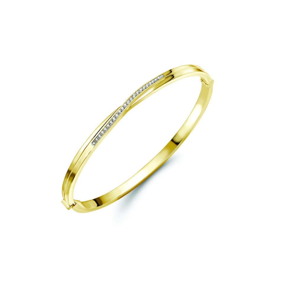 18ct Gold Hinged Bangle. VS Diamonds. .16ct tw
